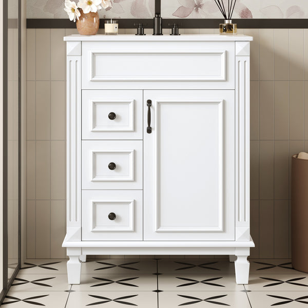 English Elm 24" Bathroom Vanity With Ceramic Sink - Elegant Modern Design, 2 Soft-Close Drawers, Adjustable Shelf N710P318990K