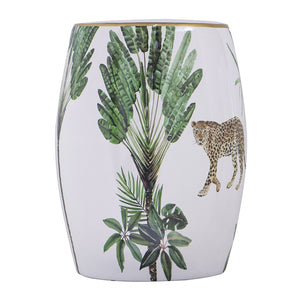 English Elm 13x13x18" Hand-painted Ceramic Stool Bohemian Jungle Motif Accent Seat or Side Table W2078P456916