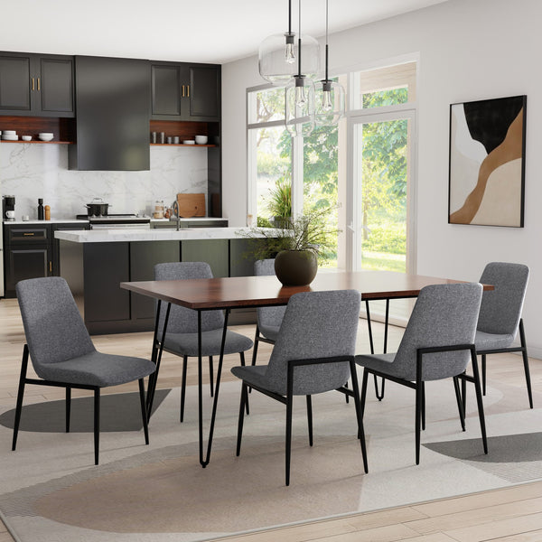 English Elm Savannah Grey Fabric Dining Chairs Set of 2 — Ergonomic Padded Seats, Sleek Black Metal Legs, Compact Durable Design B136P266920