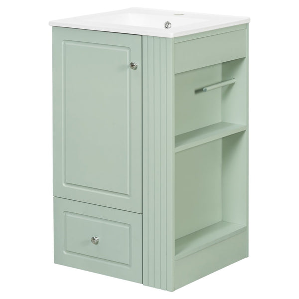 English Elm 20" Freestanding Bathroom Vanity Mdf Cabinet Ceramic Sink Open Shelves Powder Room Green N725P364210F