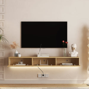 English Elm Floating LED TV Stand Wall Mounted with 16-Color Ambience, Modern Floating Cabinet with Ample Storage for 55–65" TVs Wood 74.8 L x 17.52 W x 5.51 H W1321P300553