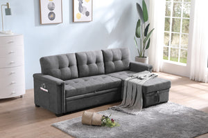 English Elm Aurora Woven Fabric Sleeper Sectional with Usb Charging Storage Chaise Living Room Gray B2749S00180