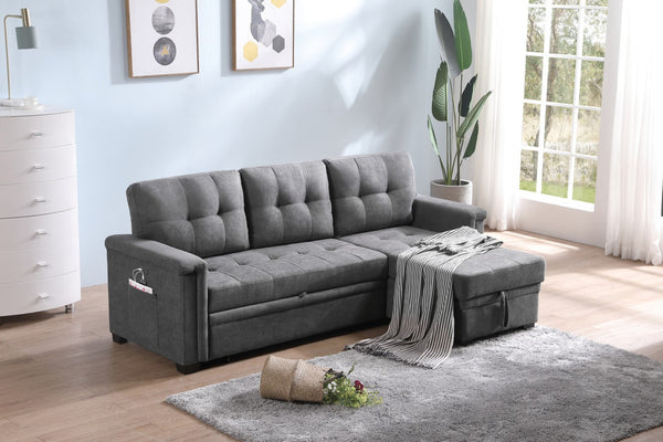 English Elm Aurora Woven Fabric Sleeper Sectional with Usb Charging Storage Chaise Living Room Gray B2749S00180