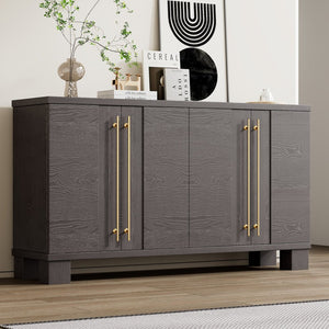 English Elm Trexm Ash Veneer Buffet with Gold Handles and Adjustable Shelves for Dining Spaces Taupe N715P392244N