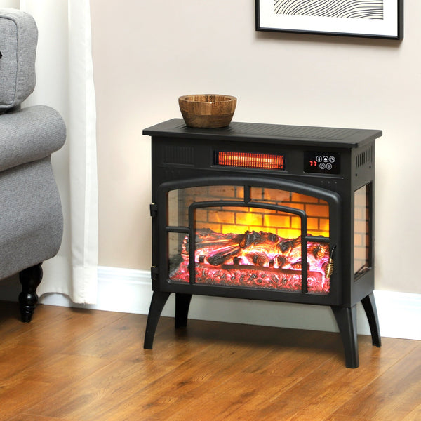 English Elm Homcom 22" Electric Fireplace Stove - Portable Infrared Heater With Realistic Flames & Safety Features W2225P249857