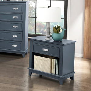English Elm Navy Blue Nightstand with Drawer & Open Shelf, Dovetail Construction, Nickel Ring Pulls, No Assembly Required B011P365520