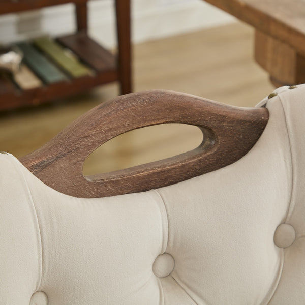 English Elm Velvet Upholstered Dining Chair with Handmade Tufting, Solid Wood Handles, Copper Nail Trim, Set of 2 Beige W1143P338140