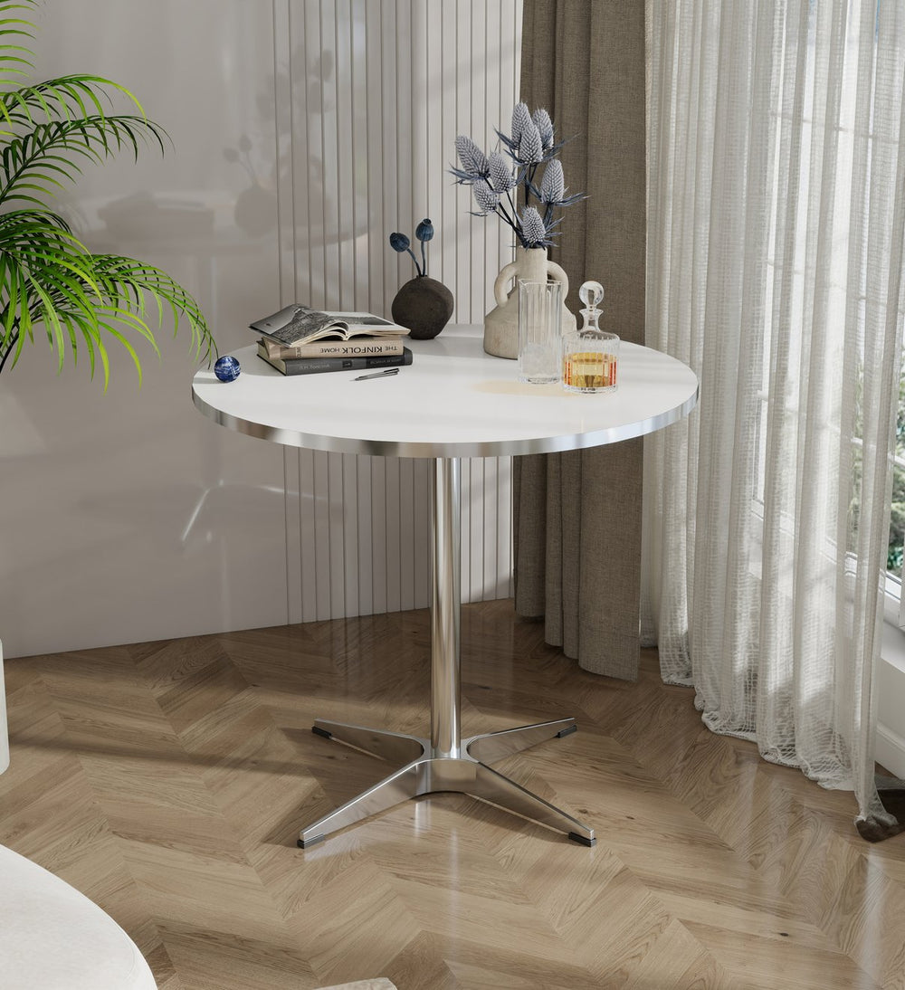 English Elm Modern Circular Dining Table | Minimalist 31.4" Round Accent Table for Kitchen, Living & Home Office, Stainless Steel Base, 170 lb Capacity W2565P248234