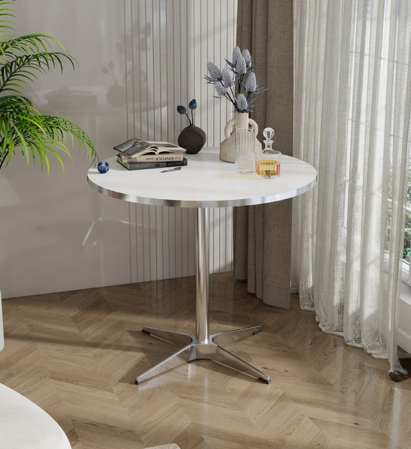 English Elm Modern Circular Dining Table | Minimalist 31.4" Round Accent Table for Kitchen, Living & Home Office, Stainless Steel Base, 170 lb Capacity W2565P248234
