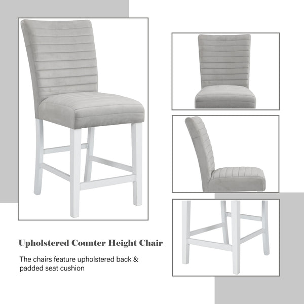 English Elm Elizaveta Gray Velvet Counter Height Chair Set of 2 - High Gloss White Trim, 60mm Cushion, 220lb Capacity B2726P345237