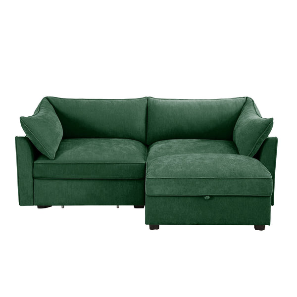 English Elm 2 Seater Sofa With Movable Ottoman & Hidden Storage Drawers – Modern Chenille Green Design For Small Spaces W3041S00183