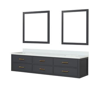 English Elm Black Double Bath Vanity With Cultured Marble Top, 80" Width, And Two Elegant Mirrors For Storage B2731S01585