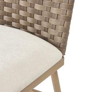 English Elm Farmhouse Armless Dining Chairs Set of 2 Woven Rattan Back Iron Frame Cushioned N762P329084D