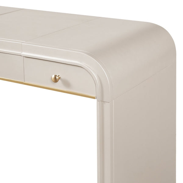 English Elm Classic Flip Top Vanity Desk with Gold Accents 2 Drawer Retro Bedroom Dressing Table Champagne N704P381406C