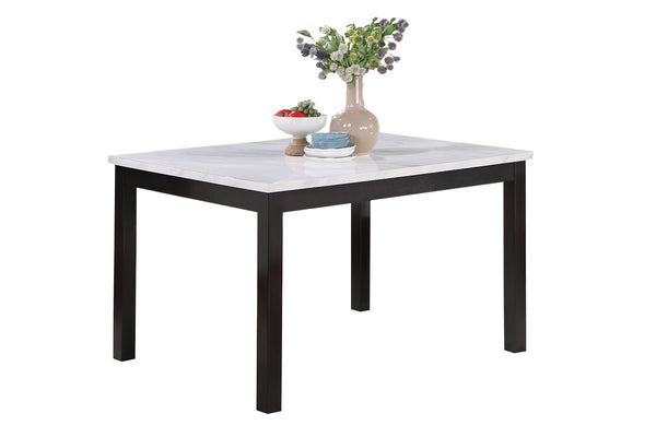 English Elm 5 5-Piece Dining Set with Faux Marble Top, White Two-Tone Finish, Upholstered Chairs & Bench — Elegant Comfort for Small Spaces B089P390144