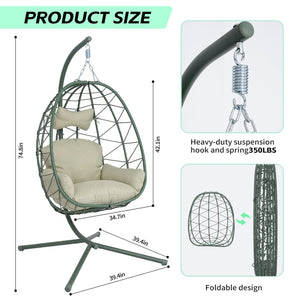 English Elm Hanging Egg Chair Pe Wicker Swing Seat with Stand Washable Cushion Patio Balcony T5880P497577