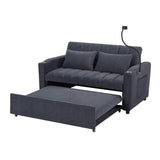 English Elm 55.9" Convertible Sofa Bed Loveseat Sofa With Three Usb Ports, Two Side Pockets, Two Cup Holders and 360°Swivel Phone Holder For Living Room, Blue Grey