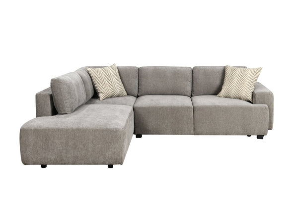 English Elm Sleeper Sectional with Storage Chaise Tufted Chenille Pull Out Sofa Bed Living Room Light Grey W1417S00217