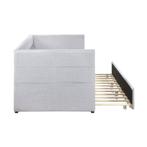English Elm Modern Upholstered Daybed with Pull Out Trundle Nailhead Trim and Side Storage Pockets Light Gray B011P419504