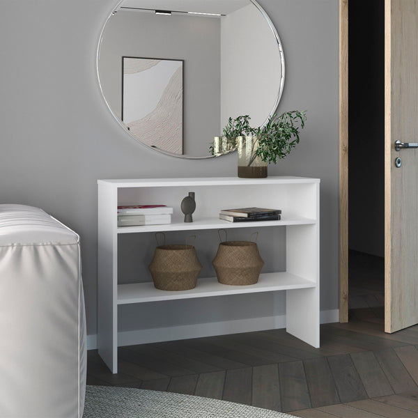 English Elm Library Library Desk with Two Open Shelves and Two Legs, Compact Engineered Wood Study Organizer White 39.76 L x 12.2 W x 3.54 H B097P250859