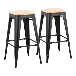 English Elm Oregon Industrial Barstool Set of 2 – Black Steel Frame & Natural Wood Seat, Stackable, 36" H B202P222256