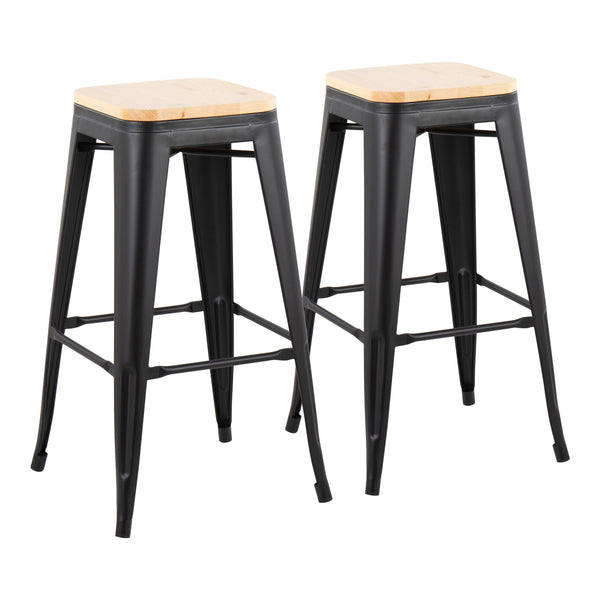 English Elm Oregon Industrial Barstool Set of 2 – Black Steel Frame & Natural Wood Seat, Stackable, 36" H B202P222256