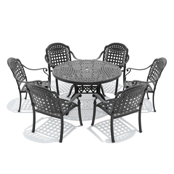 English Elm 7-piece Cast Aluminum Outdoor Dining Set European Garden Style Round Table Seats Six W1710S00633