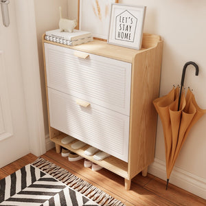 English Elm Shoes Storage Cabinet Slim Flip Door Entryway Organizer with Natural Wood Legs 16 Pairs W3166P268391