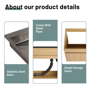 English Elm 28" Wall Mounted Bathroom Vanity with Gun-Gray Stainless Sink, Soft-Close Doors, Plywood, Oak Finish, KD W999P376889