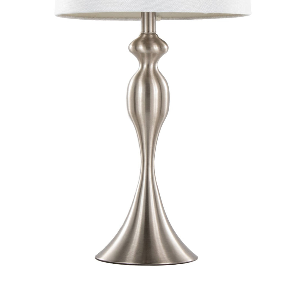 English Elm 27" Brushed Nickel Hourglass Table Lamps with Linen Shades for Bedroom or Living Room B202P224091
