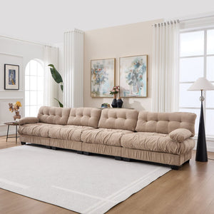 English Elm Modular Cloud Sectional Sofa Flannelette Upholstered Deep Seat with Plush Round Armrests Light Brown W2120S00042