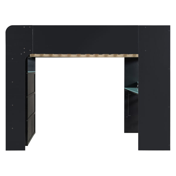 English Elm Full Size Gaming Bunk Bed with Rgb Lighting Integrated Desk Wardrobe and Storage Blue LT100266AAC