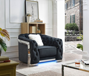 English Elm Sapphire G0593A-C Chair Black Velvet Tufted Armchair with Jeweled Buttons, Diamond Quilting & LED Lighting B078P286362