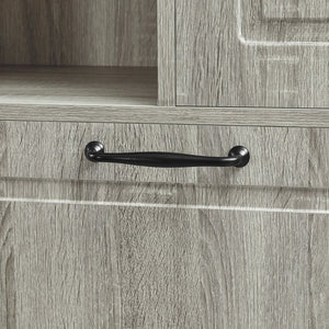 English Elm Tall Storage Cabinet with Flip-Out Basket, Adjustable Shelves & Aluminum Handles for Organized Living Oak N725P322739L
