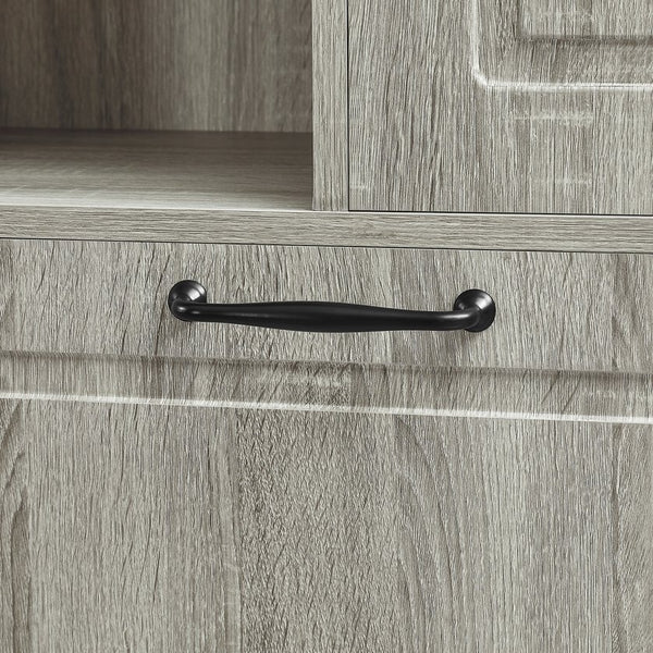 English Elm Tall Storage Cabinet with Flip-Out Basket, Adjustable Shelves & Aluminum Handles for Organized Living Oak N725P322739L