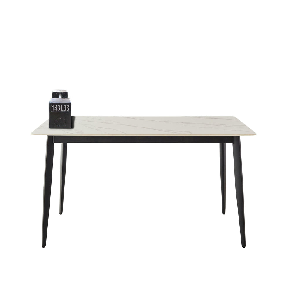 English Elm Dining 55" Rectangular White Sintered Stone Table with Porcelain-Look Top & Metal Legs, Scratch-Resistant Modern Dining Table for 4-6, Mid-Century Office-Friendly W1911S00001