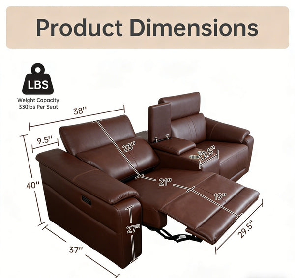 English Elm Power Reclining Loveseat with Faux Leather Upholstery Usb Ports and Storage Console W3795S00016