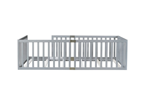 English Elm Twin Floor Bed Solid Rubber Wood with Tall Safety Railings for Toddler Sleep Grey W504P287642
