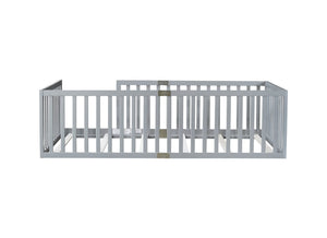 English Elm Twin House Frame Floor Bed Rubberwood with Roof Canopy and Safety Rails for Kids Grey W504P429529