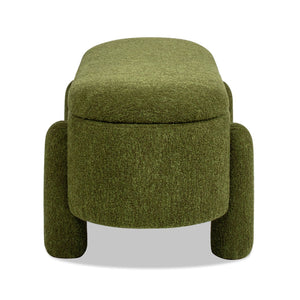 English Elm Jennifer Taylor Home - Hugo 49" Oval Fully Upholstered Storage Bench in Moss Boucle — Cozy sherpa-like texture, chic modern style, versatile seating and hidden storage (50" L x 19" W x 15" H) Green B2719P238468