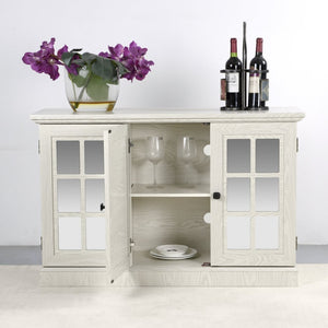 English Elm 45" Mirrored Acrylic Door Sideboard Mdf Buffet Cabinet with Adjustable Shelves White Oak W2899P372749
