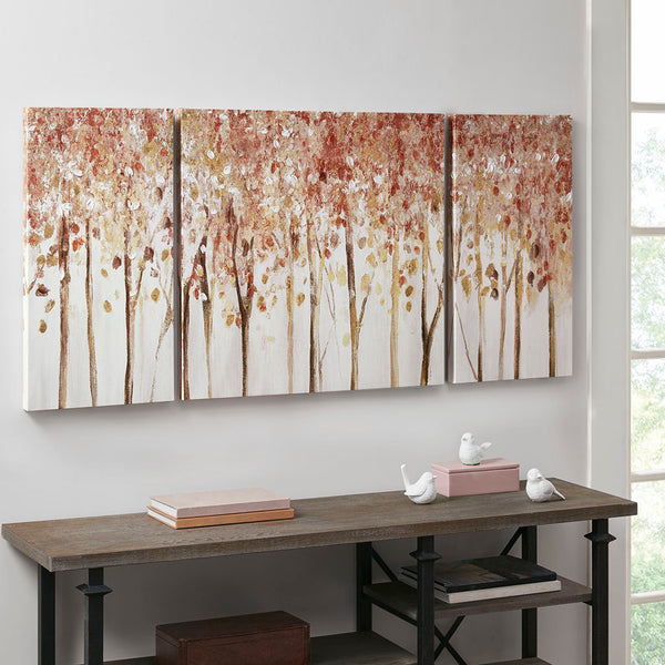JLA Home Madison Park - Triptych Autumn Forest 3-Piece Textured Canvas Wall Art Set with Palette Knife Depth, Neutral Tones (27"x27") MP95C-0207