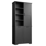 English Elm Bathroom Storage Cabinet With Doors and Drawers, Tilt-Out Laundry Hamper, Multiple Storage Space, Freestanding Style, Open Shelve, Adjustable Shelf, Black