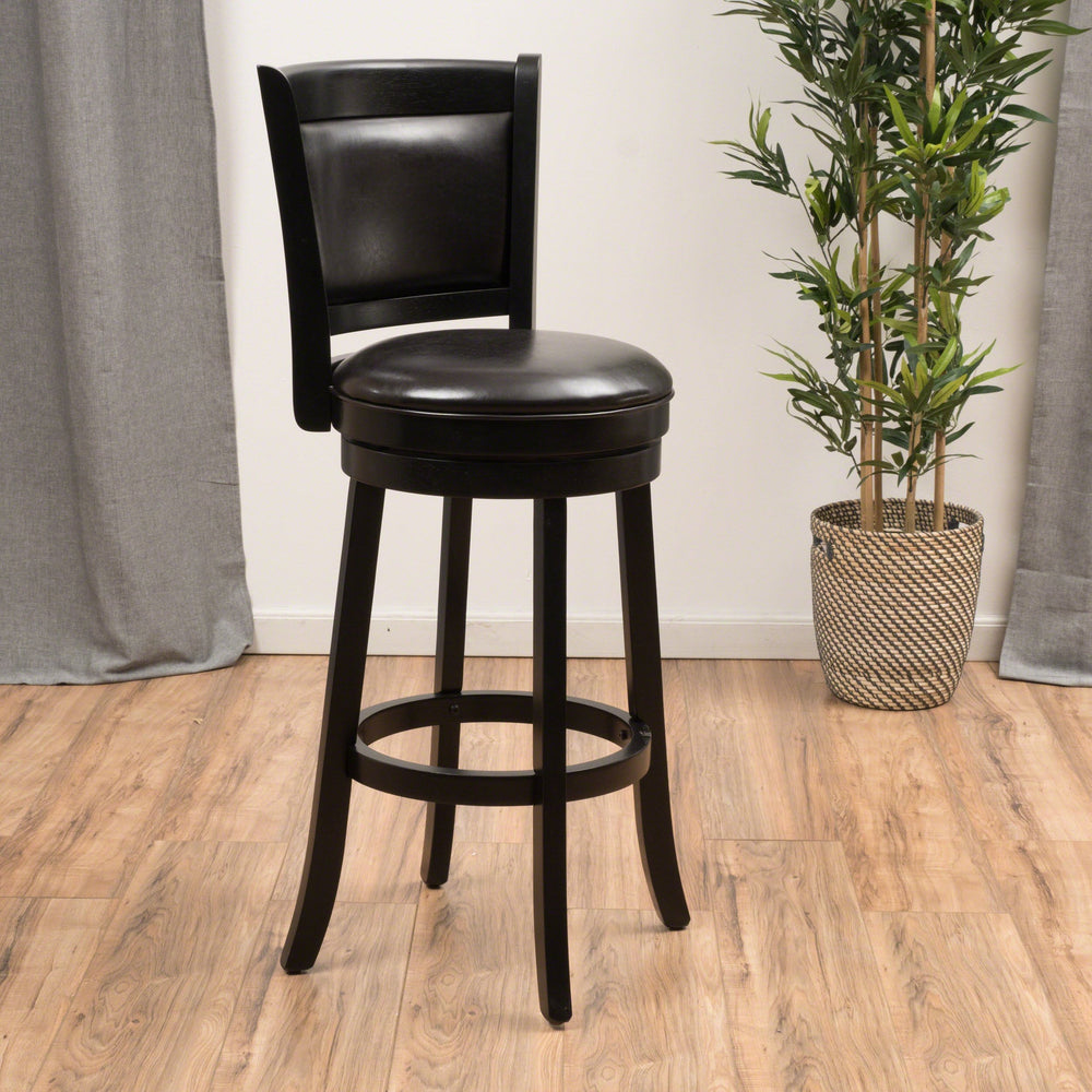 English Elm Christopher Knight Home® - Leather Kyle Bar Stool Without Arm in Espresso Bonded Leather with High Back, Footrest, 30.5" Seat 57307.00