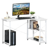 English Elm Homcom Industrial L-Shaped Computer Desk With 2 Side Shelves and Steel Frame, Corner Desk, Study Workstation For Home Office, White