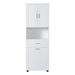 English Elm Tall Bathroom Cabinet with Tilt-Out Laundry Hamper, Adjustable Shelves, Anti-Tip Design & Large Storage White WF323481AAK