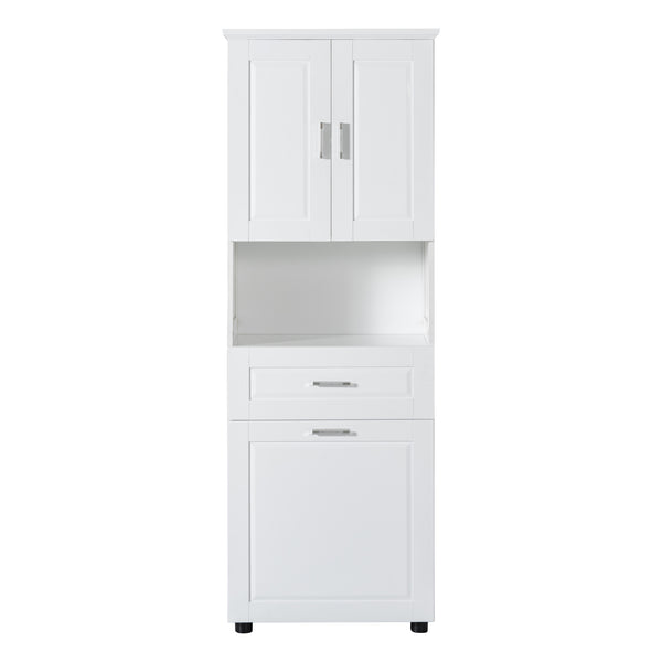 English Elm Tall Bathroom Cabinet with Tilt-Out Laundry Hamper, Adjustable Shelves, Anti-Tip Design & Large Storage White WF323481AAK