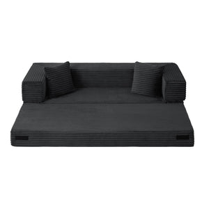 English Elm Modern Cord Fabric Convertible Sofa Sleeper Low Profile Square Frame for Apartments Dark Gray W3396P439849