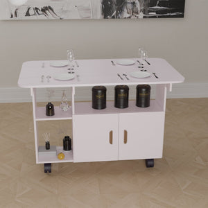 English Elm Modern Drop Leaf Rectangle Dining Table on Wheels with Drawer for Small Spaces W3101P420069