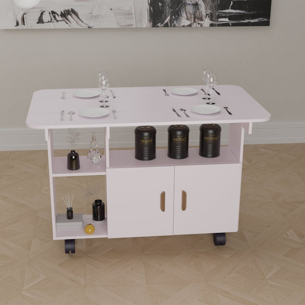 English Elm Modern Drop Leaf Rectangle Dining Table on Wheels with Drawer for Small Spaces W3101P420069
